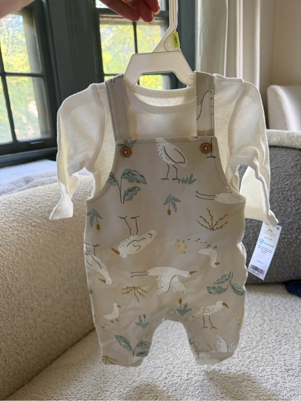 NWT Carter's Cream Seagull Print Overalls with Cream Top
